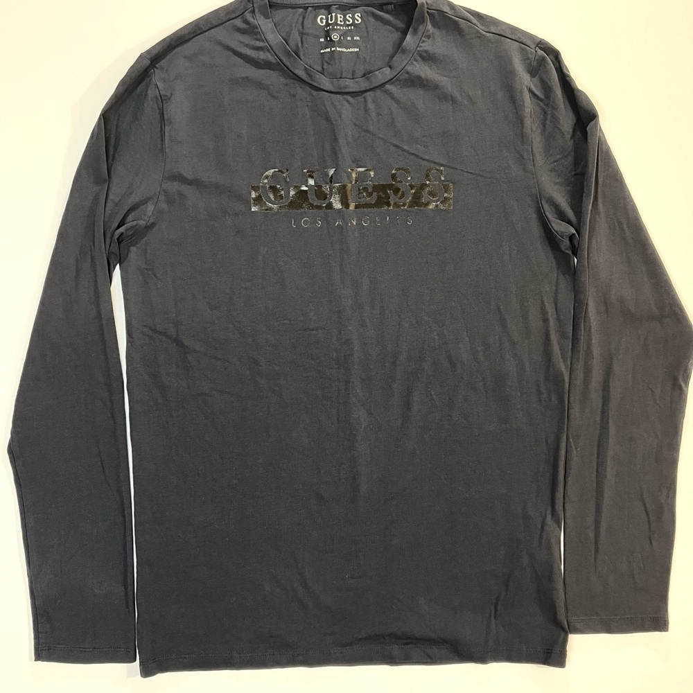 GUESS Men's Navy Cotton Size M Long Sleeve Shirt Basic Date Night